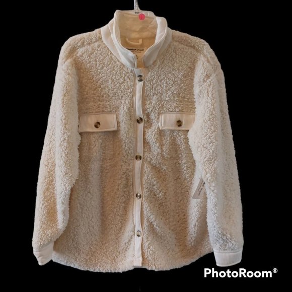 The Sweatshirt Project Women's XL Cream Sherpa Faux Shearling‎ Button Up Jacket - Picture 1 of 10